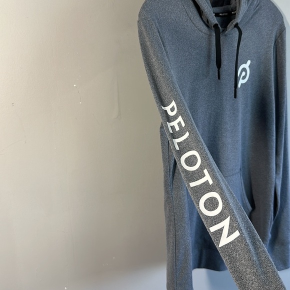 Peloton Womens Pullover Heather Grey Hoodie Sweatshirt Size Large Thumb Holes - Picture 5 of 12